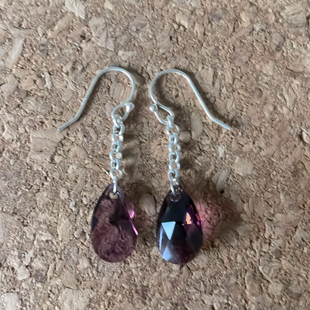 Swarovski Amethyst pear Earrings Sterling Silver Hooks💜💜